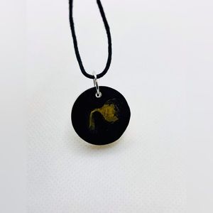 Handmade Preserved yellow flower black base necklace
